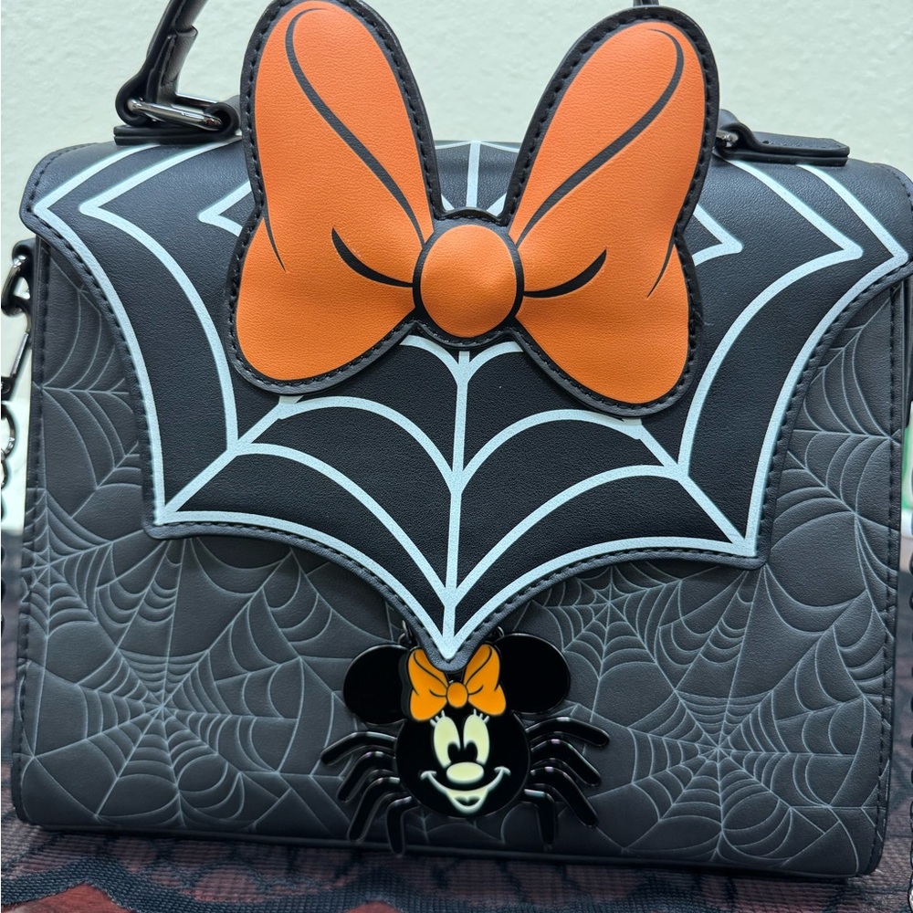 Loungefly Minnie Mouse Spider Web Design Black and Orange Bag